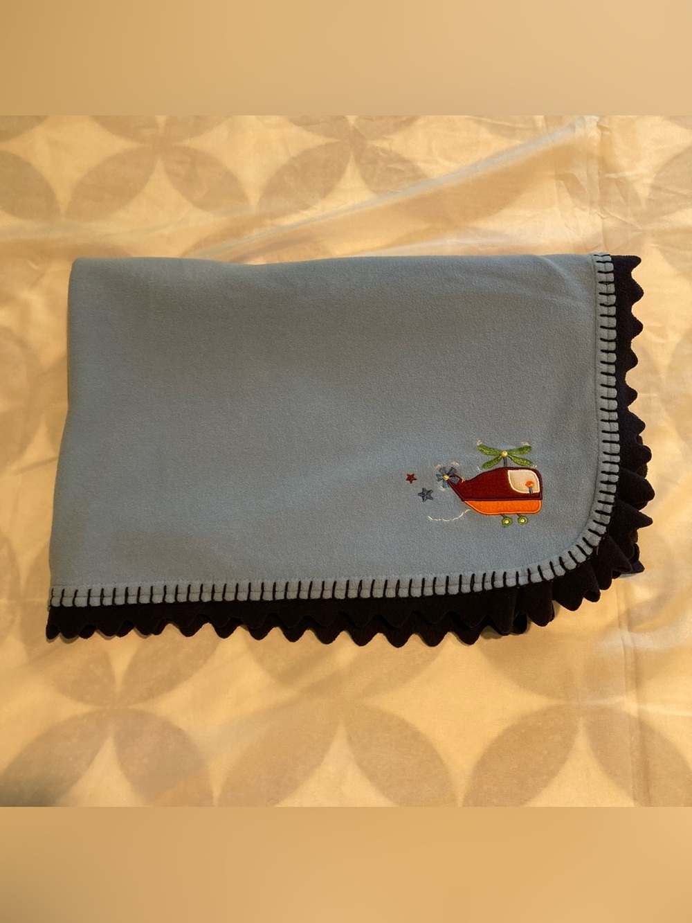 Parents Choice Blue Baby Blanket Helicopter Stars Ruffle Trim 30 x 40